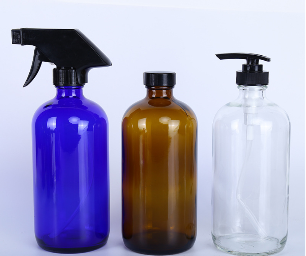 500ML Large Refillable 16 OZ Amber Glass Spray Bottle For Cleaning, Essential Oil Bottle With Black Trigger Spray Top