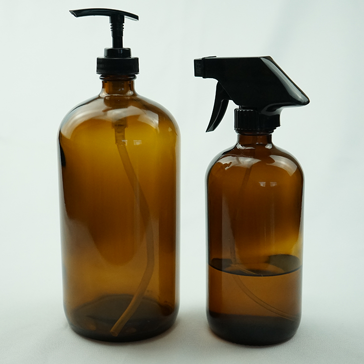 500ML Large Refillable Amber Glass Spray Bottle With Black Trigger Spray Top