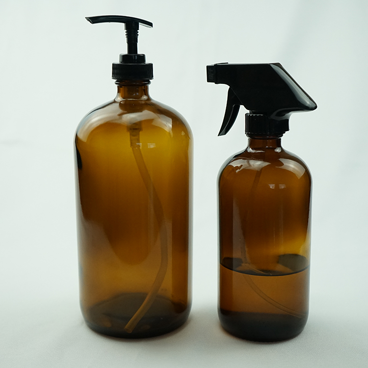 500ML Large Refillable Amber Glass Spray Bottle With Black Trigger Spray Top