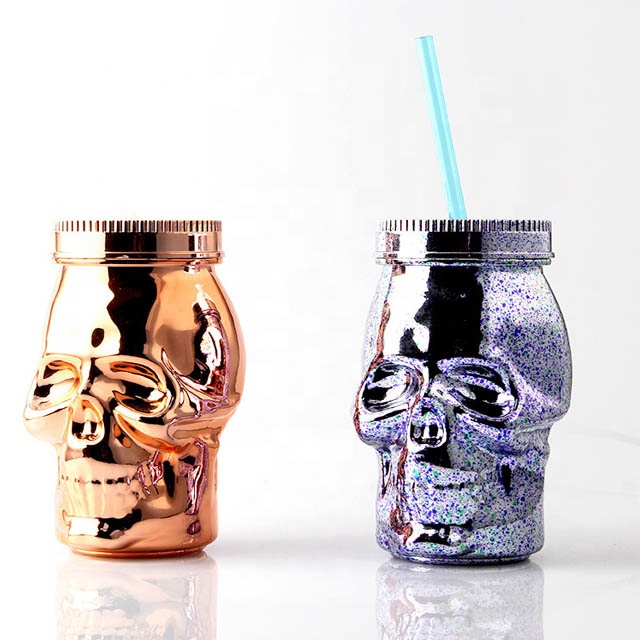 500ML Mason Jar Mug Wine Beer Glasses Drink Cup Cocktail Glass With Lid And Straw For Home Bar Party Halloween Decoration