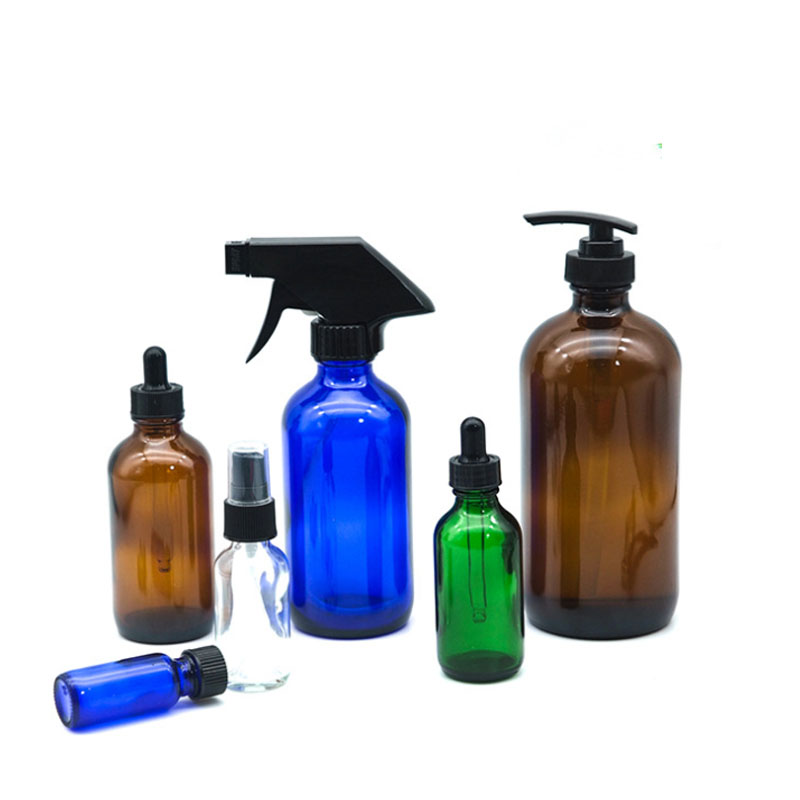 500ML Refillable 16 OZ Amber Spray Glass Bottle For Essential Oil Bottle Black Trigger Spray Top