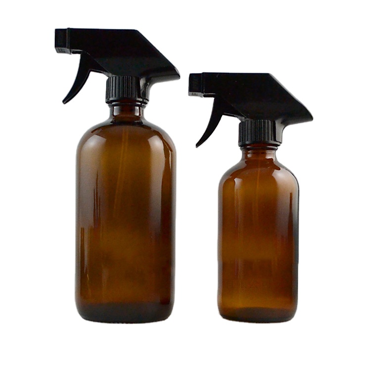500ML Refillable 16 OZ Amber Spray Glass Bottle For Essential Oil Bottle Black Trigger Spray Top