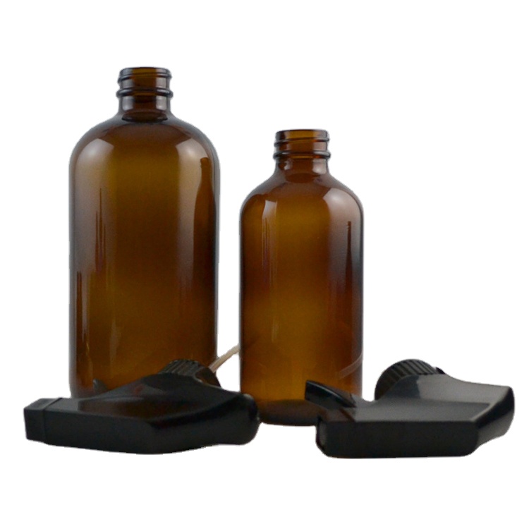 500ML Refillable 16 OZ Amber Spray Glass Bottle For Essential Oil Bottle Black Trigger Spray Top