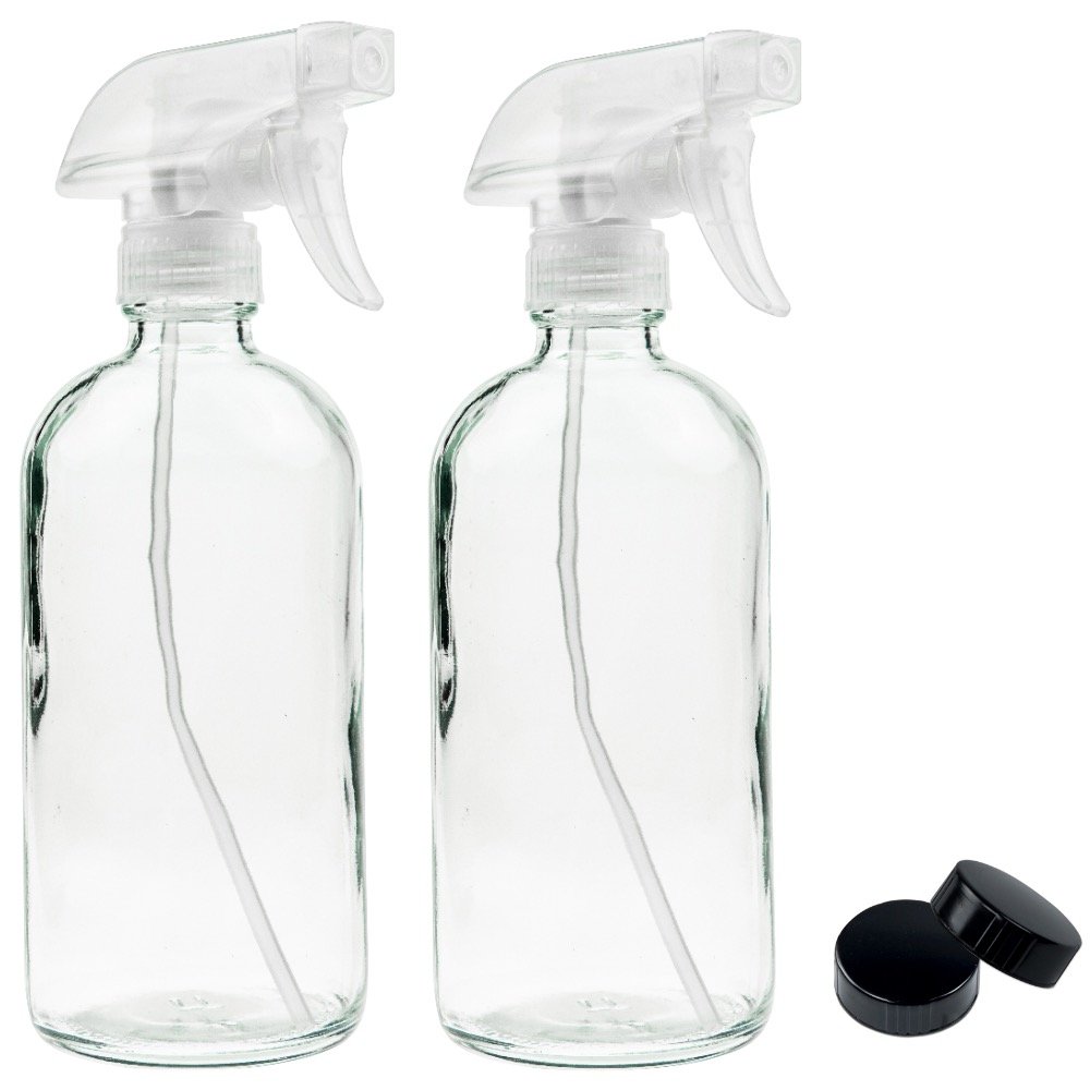 500ML Refillable 16 OZ Clear Spray Glass Bottle  Black Trigger Spray Top
