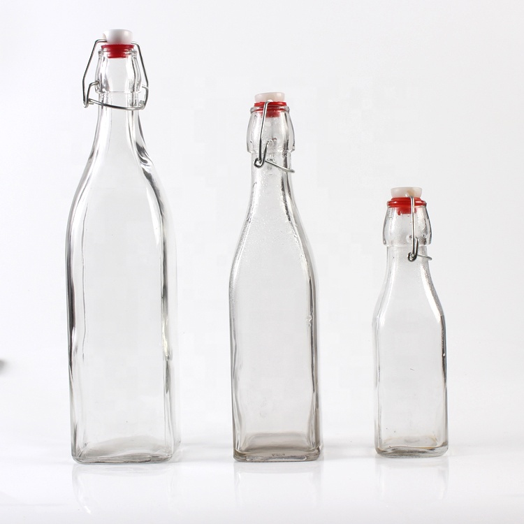 500ML Round Square Ferment Beverage Juice Glass Bottle With Swing Top Clip Lid