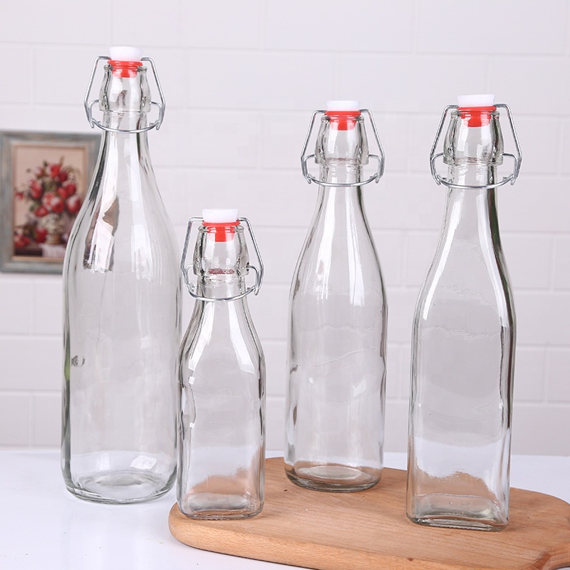 500ML Round Square Ferment Beverage Juice Glass Bottle With Swing Top Clip Lid