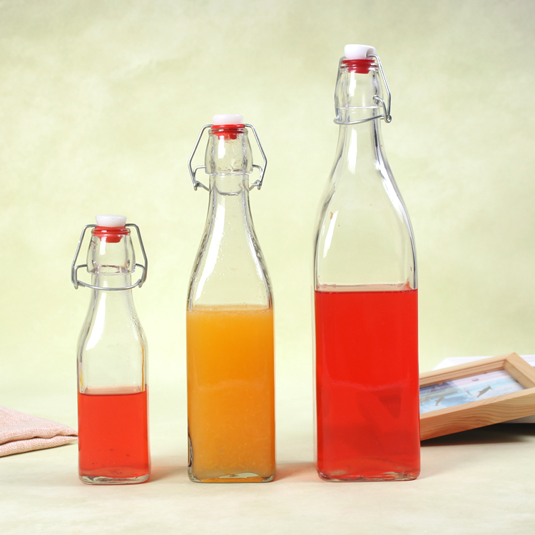 500ML Round Square Ferment Beverage Juice Glass Bottle With Swing Top Clip Lid