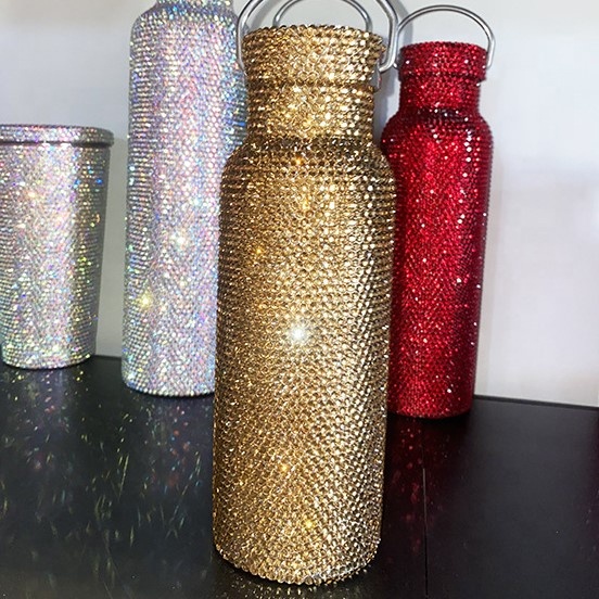 500ML Sparkly Stainless steel glass cup Custom Drink Bottle Bling Rhinestone diamond water bottle for daily life