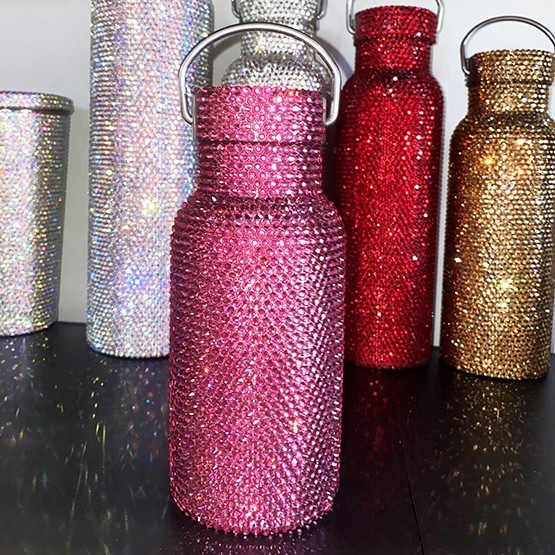 500ML Sparkly Stainless steel glass cup Custom Drink Bottle Bling Rhinestone diamond water bottle for daily life