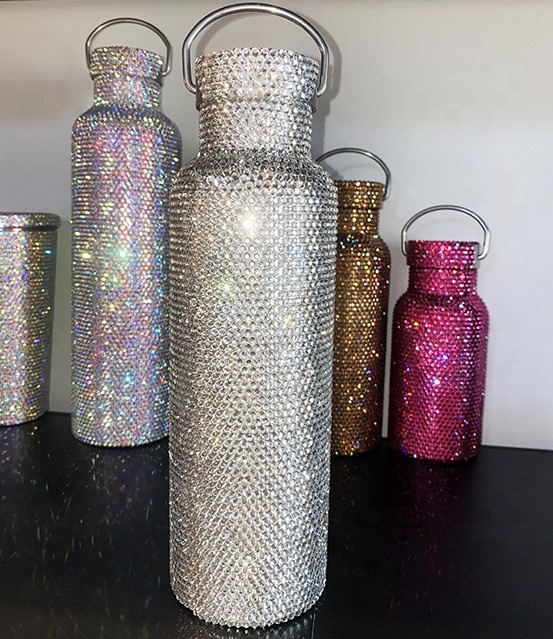 500ML Sparkly Stainless steel glass cup Custom Drink Bottle Bling Rhinestone diamond water bottle for daily life