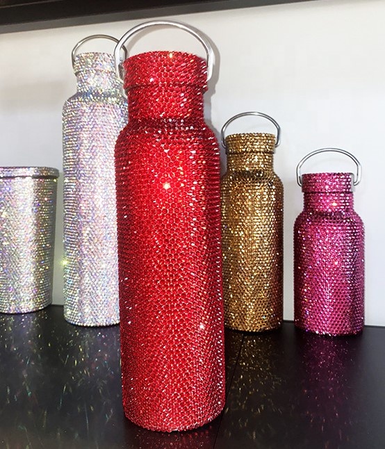 500ML Sparkly Stainless steel glass cup Custom Drink Bottle Bling Rhinestone diamond water bottle for daily life