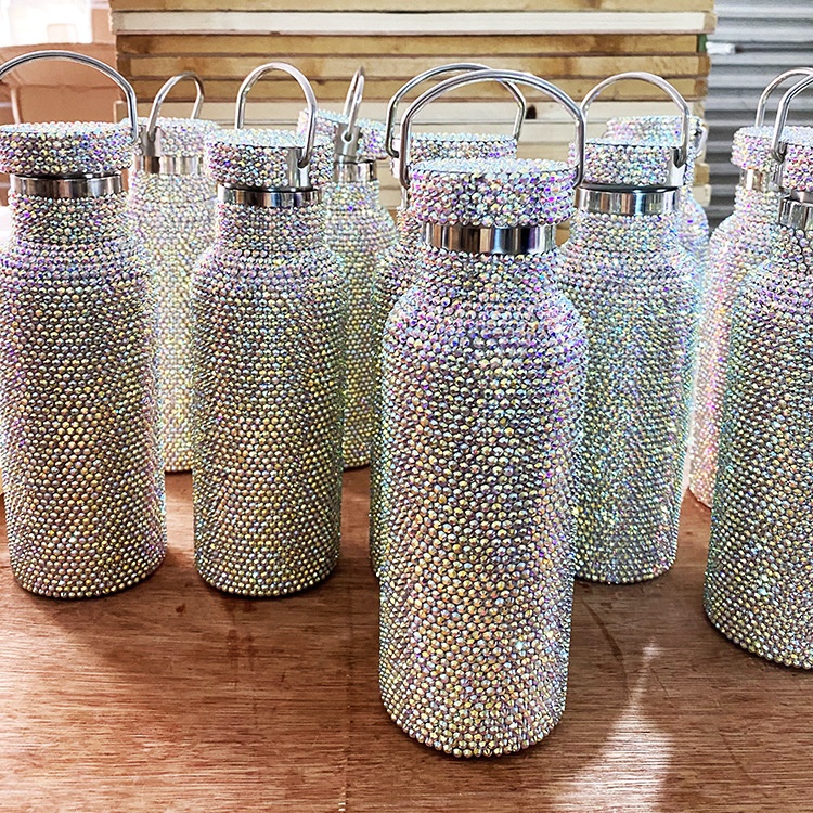 500ML Sparkly Stainless steel glass cup Custom Drink Bottle Bling Rhinestone diamond water bottle for daily life