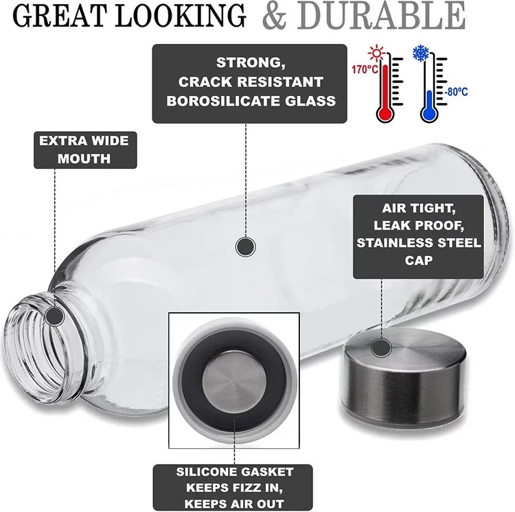 500ML empty clear beverage glass bottle with lug cap