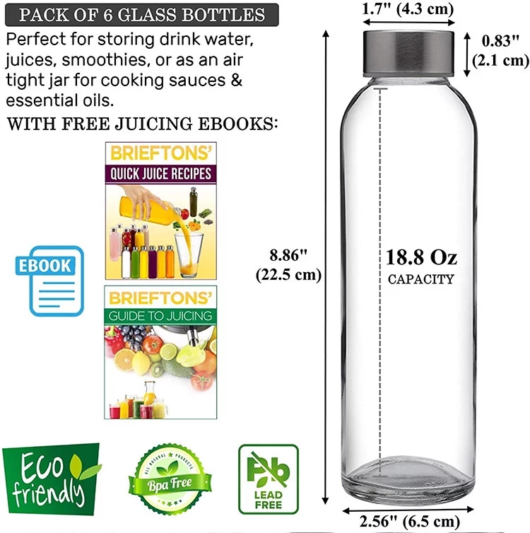 500ML empty clear beverage glass bottle with lug cap