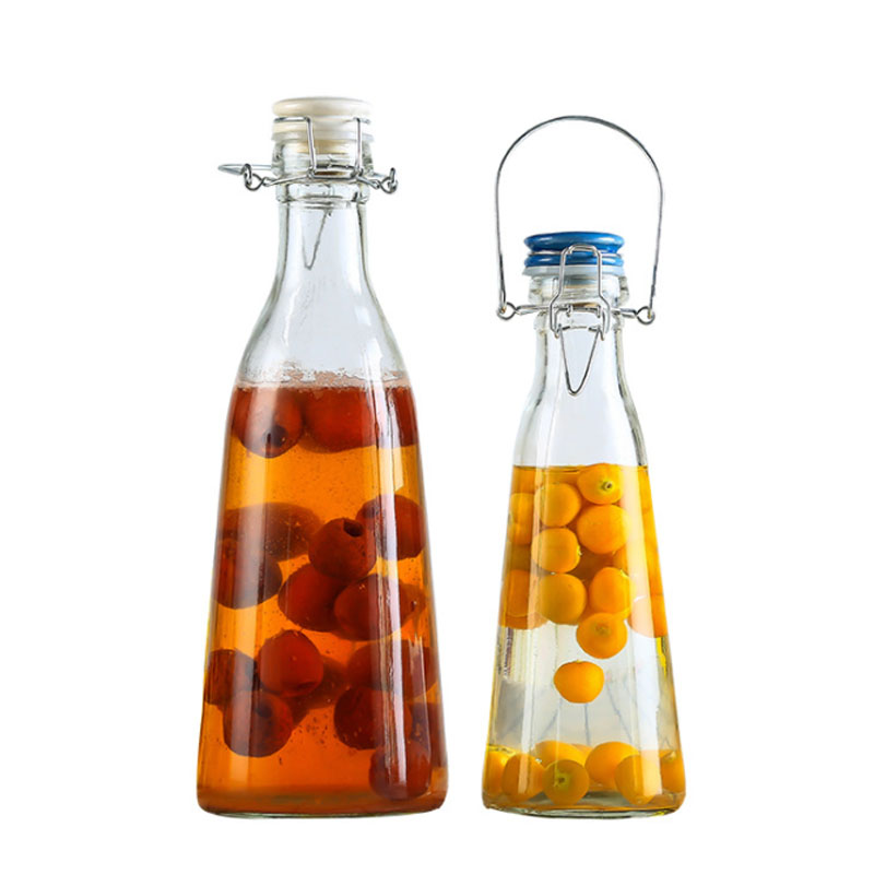 500Ml 1000Ml Glass Milk /Beverage Juice Buckle Portable Bottle With Swing Top Lid