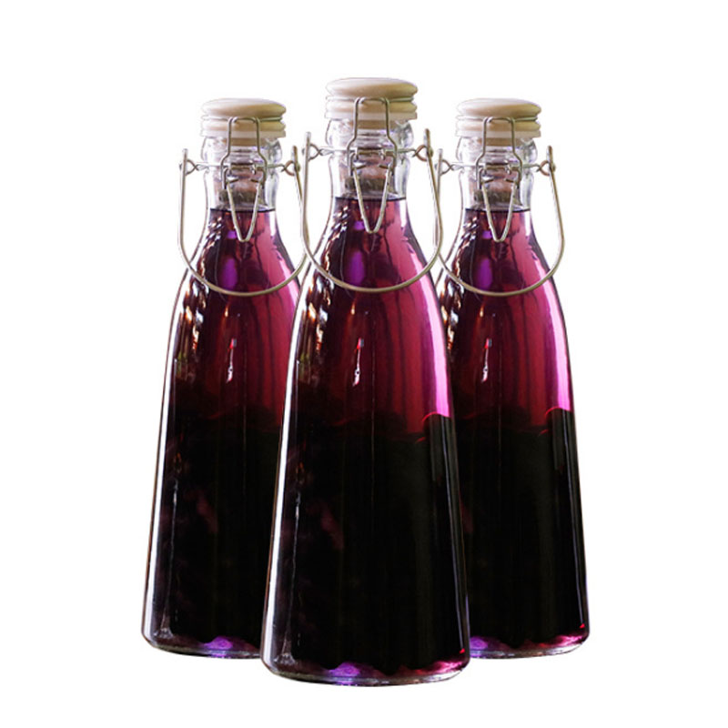 500Ml 1000Ml Glass Milk /Beverage Juice Buckle Portable Bottle With Swing Top Lid