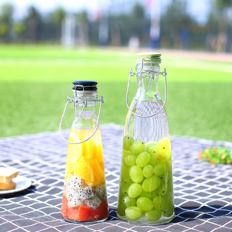 500Ml 1000Ml Glass Milk /Beverage Juice Buckle Portable Bottle With Swing Top Lid