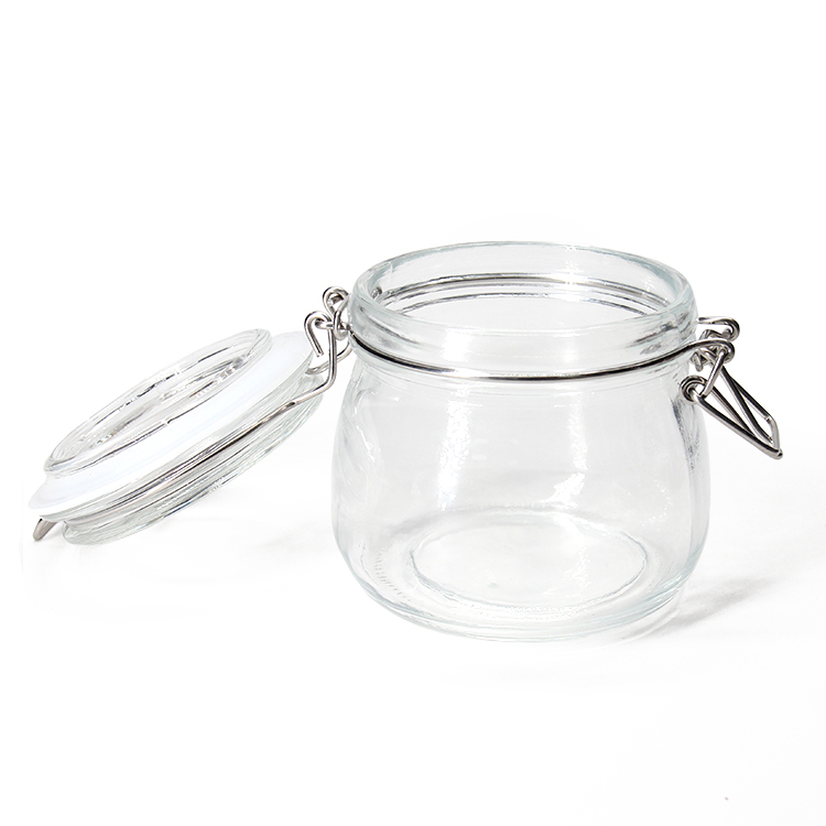 500Ml 16Oz Hermetic Airtight Clear Glass Jam Kilnar Jar With Mental Clip For Food Factory
