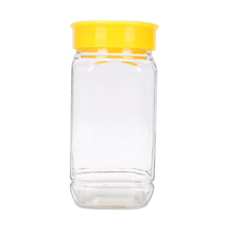 500g 1000g 1kg individual package empty square shape glass honey jar with yellow color plastic cap