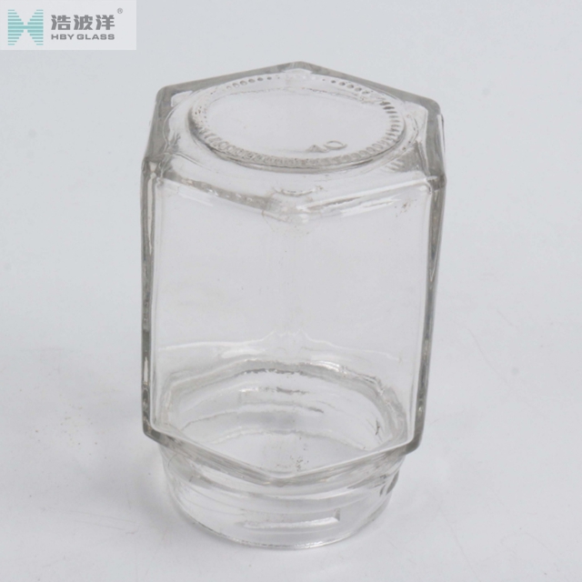 500g 380ml cheap glass jar hexagonal glass honey jar glass container with lid tinplate for honey