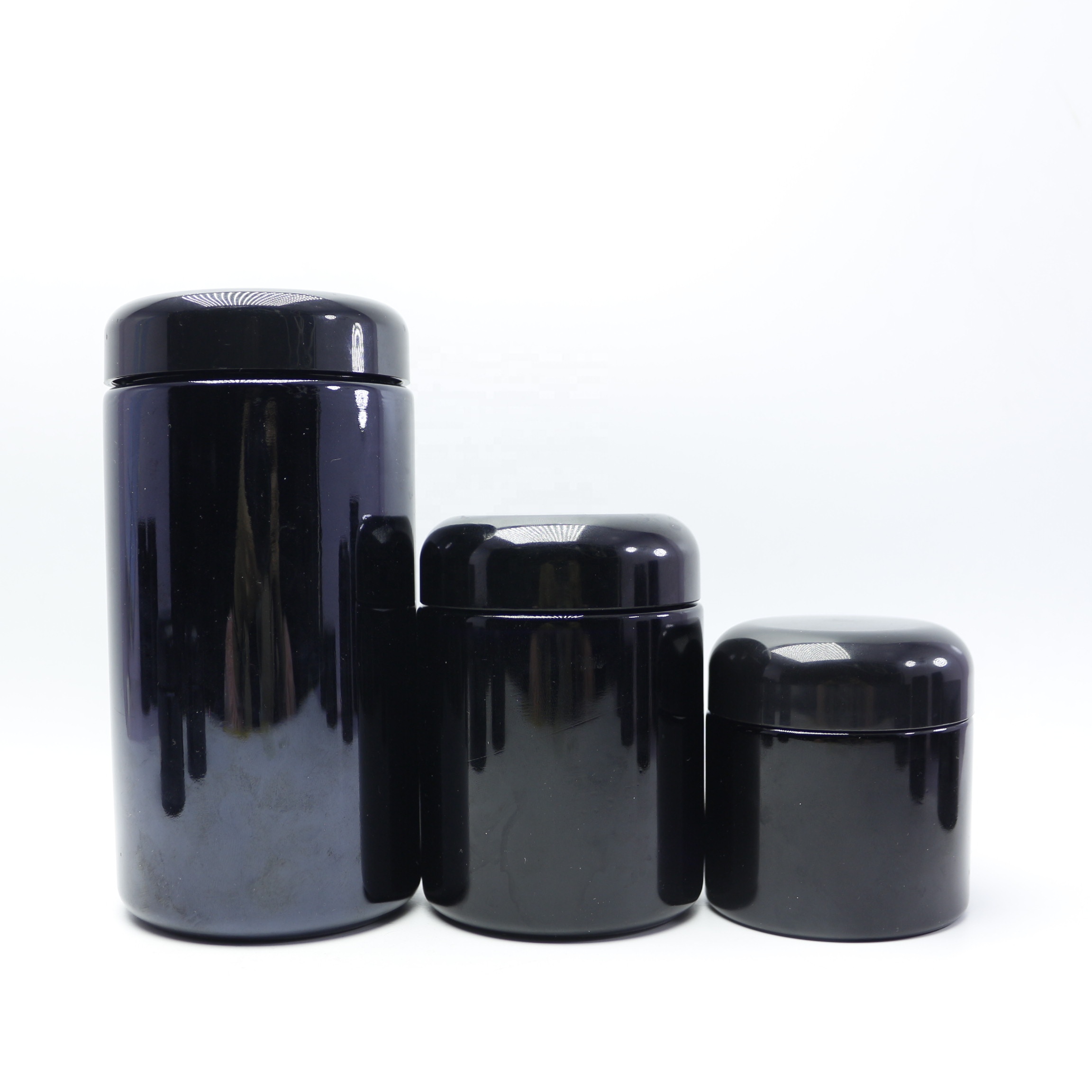 500g 500ml large black uv dark violet glass jar with lid for cosmetic dry herb saffron VJ-24N