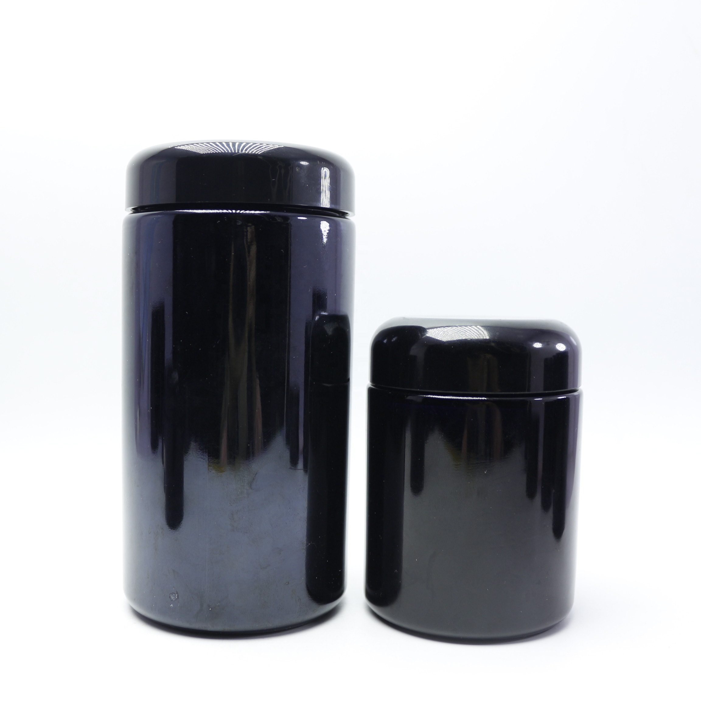 500g 500ml large black uv dark violet glass jar with lid for cosmetic dry herb saffron VJ-24N