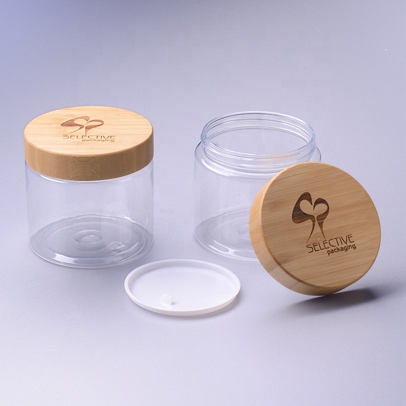 500g PET cosmetic plastic jar cream bamboo cap 89mm for 500ml empty SY-ZS500-CL wood package