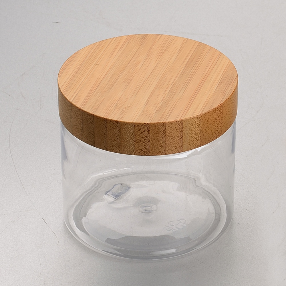 500g PET cosmetic plastic jar cream bamboo cap 89mm for 500ml empty SY-ZS500-CL wood package