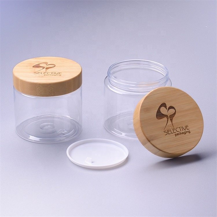 500g PET cosmetic plastic jar cream bamboo cap 89mm for 500ml empty SY-ZS500-CL wood package