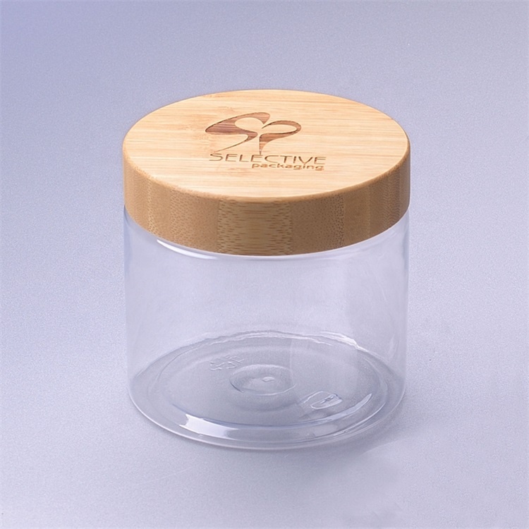 500g PET cosmetic plastic jar cream bamboo cap 89mm for 500ml empty SY-ZS500-CL wood package