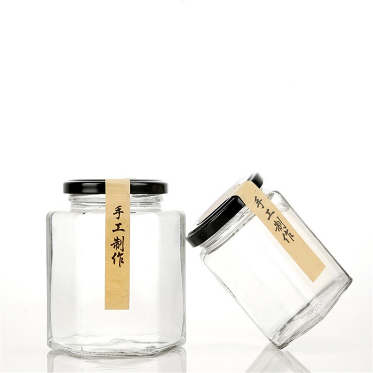500g glass oval hexagonal honey bee jar wholesale bottle for food storage