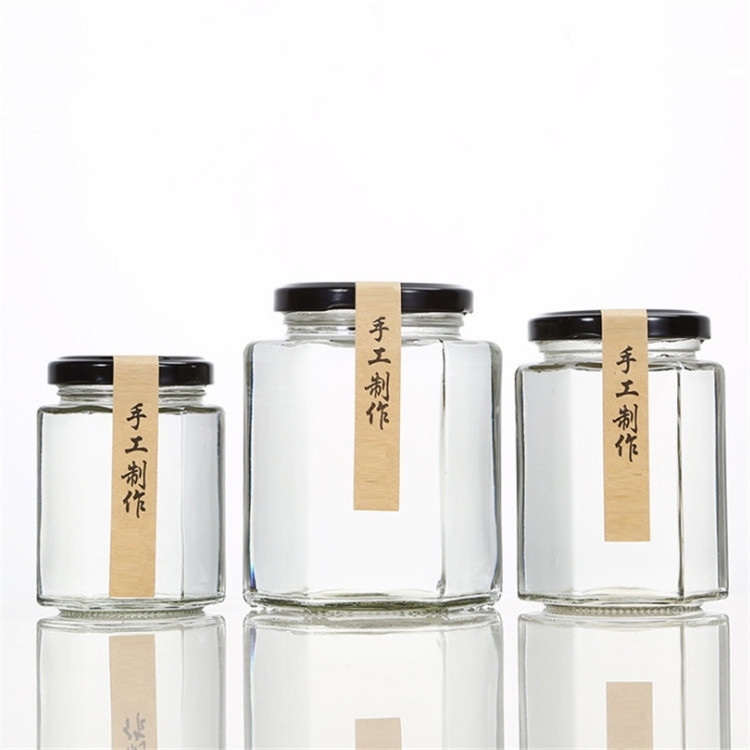 500g glass oval hexagonal honey bee jar wholesale bottle for food storage