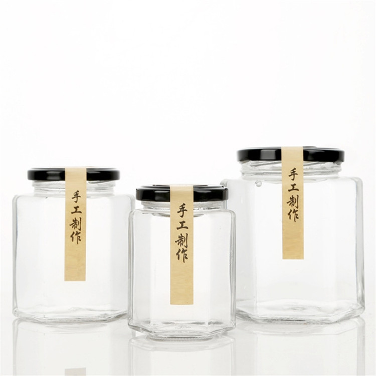 500g glass oval hexagonal honey bee jar wholesale bottle for food storage