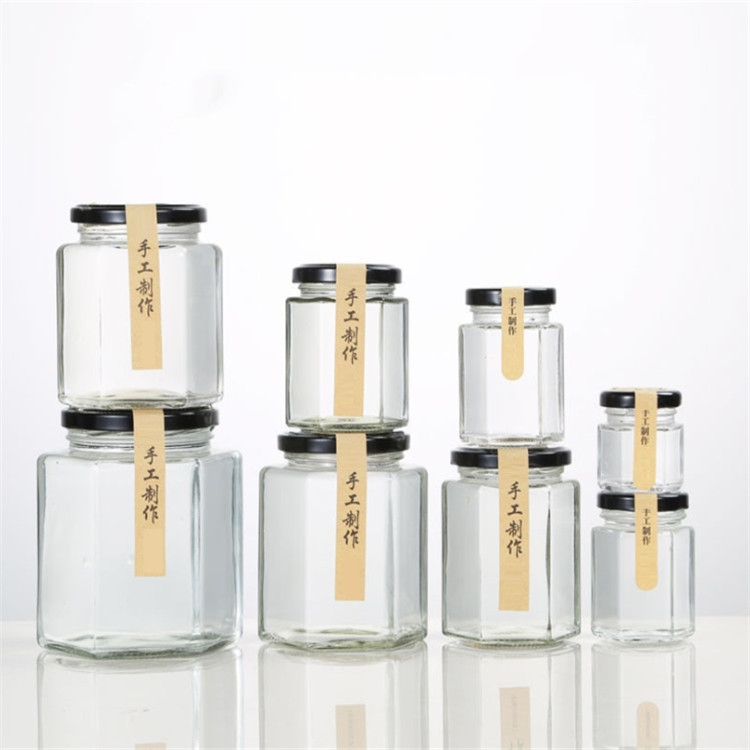 500g glass oval hexagonal honey bee jar wholesale bottle for food storage