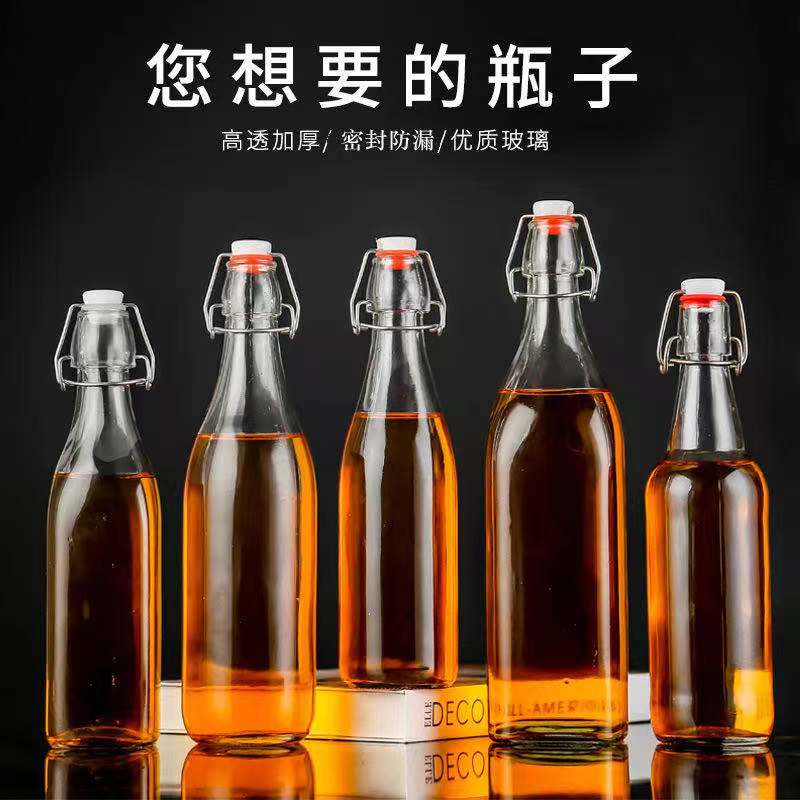 500ml 0.5 1Liter Flip Top Cap 33OZ Beverage 1000ml With Swing Stopper Used In Kitchen 1Liter Glass Bottle For Kombucha