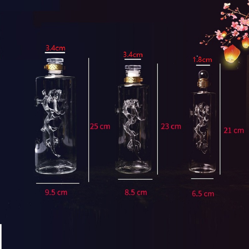 500ml 1000ml 1500ml dragon Whisky Liqueur wine decanter high borosilicate glass wine bottle with Glass Stopper