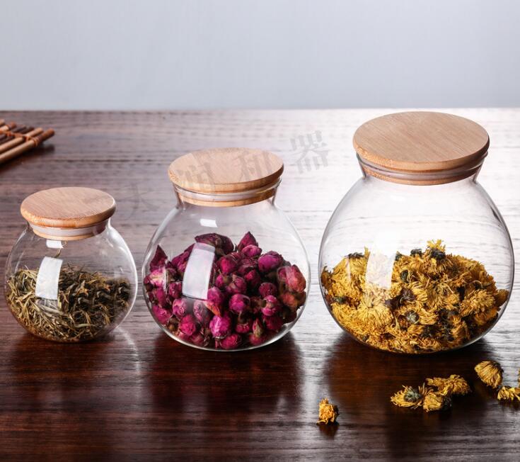 500ml 1000ml 1800ml 3 Kinds Factory Direct Sale Clear Glass Jar With Cork/Bamboo Lids For Kitchen Spice Pantry Organization