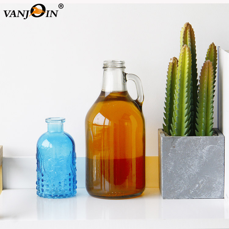 500ml 1000ml Glass Bottle 1 Liter Clear Cold Brew Beverage Kombucha Growler With Customized Logo Label&Handle