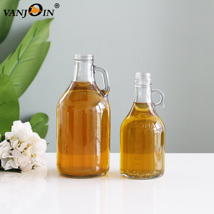 500ml 1000ml Glass Bottle 1 Liter Clear Cold Brew Beverage Kombucha Growler With Customized Logo Label&Handle