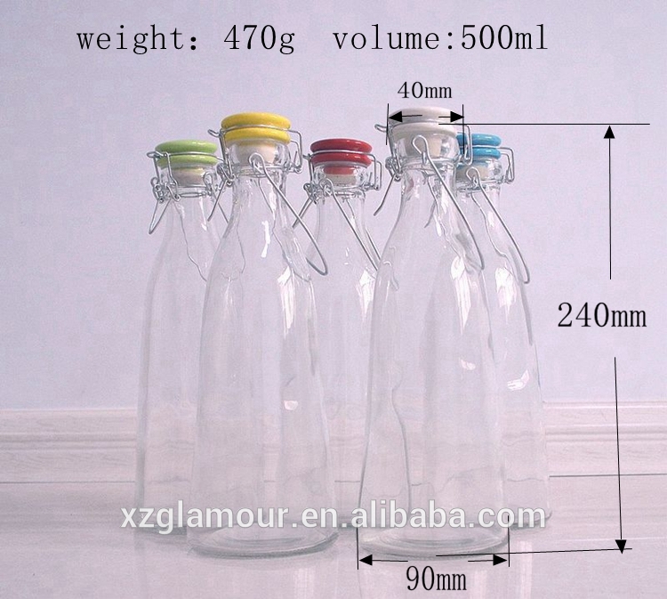 500ml 1000ml Round Flip Top Vintage Style Glass Milk Bottles with Swing top