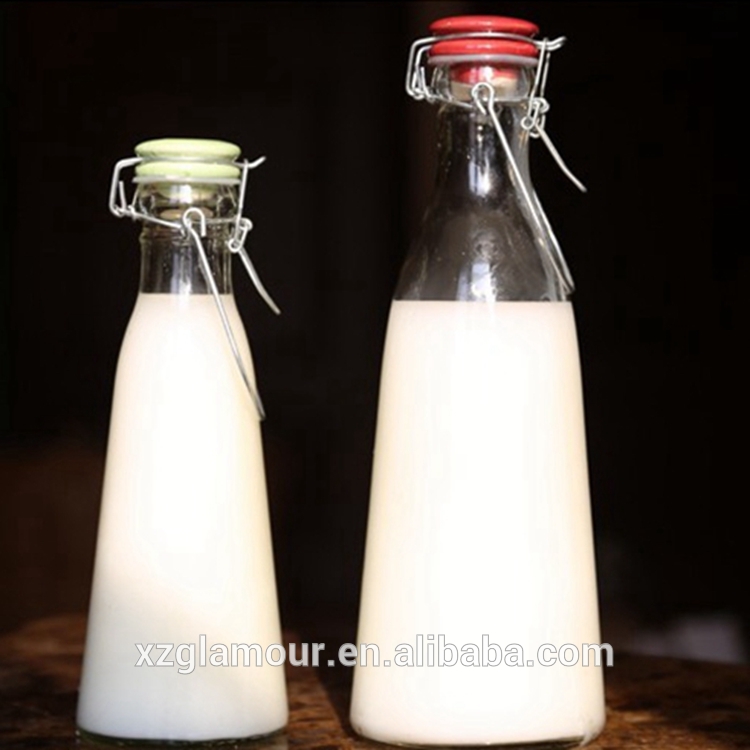 500ml 1000ml Round Flip Top Vintage Style Glass Milk Bottles with Swing top