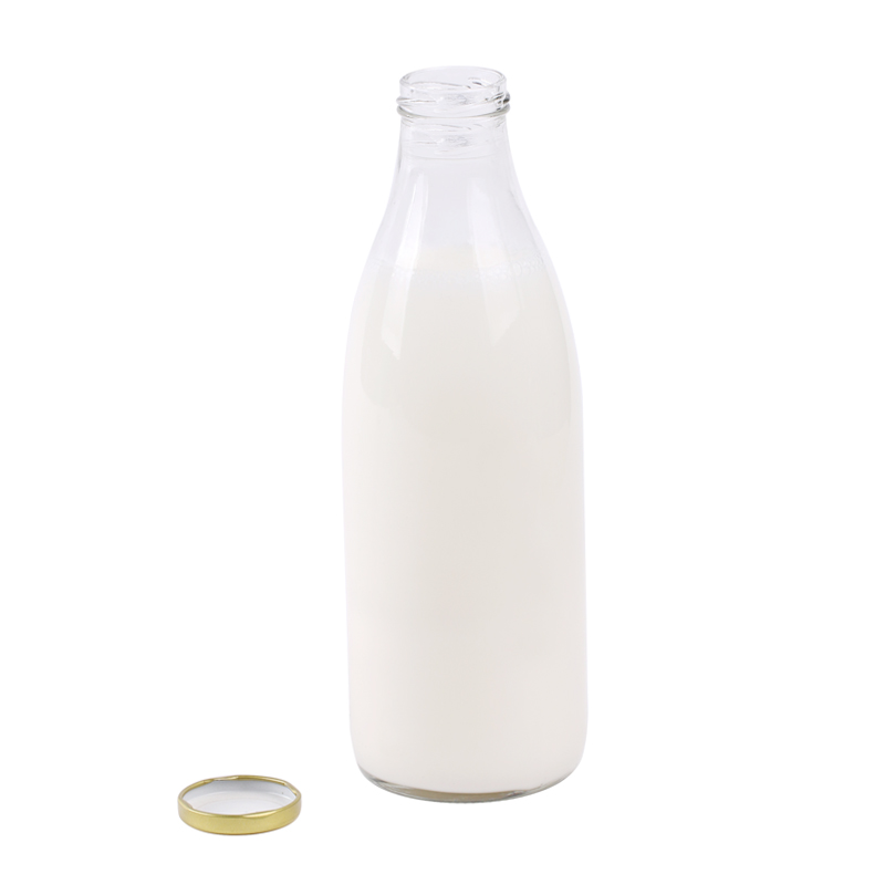 500ml 1000ml clear empty glass round milk bottles with metal lids juice glass bottles