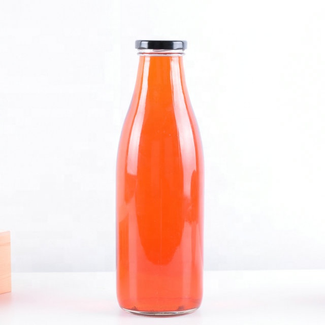 500ml 1000ml clear empty glass round milk bottles with metal lids juice glass bottles