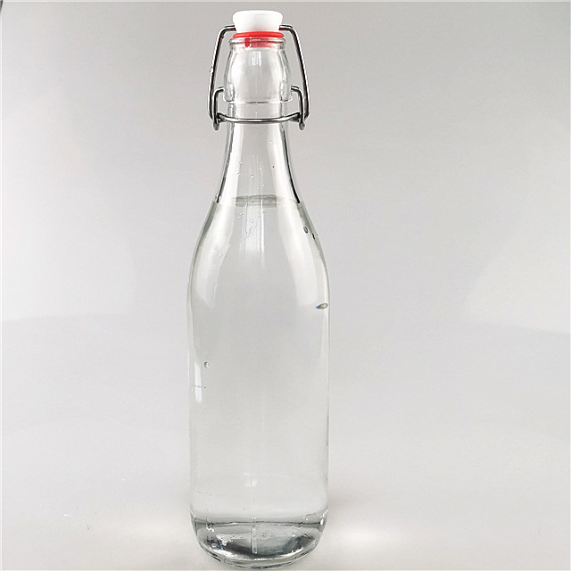 500ml 1000ml glass beverage bottle with flip top clip lid