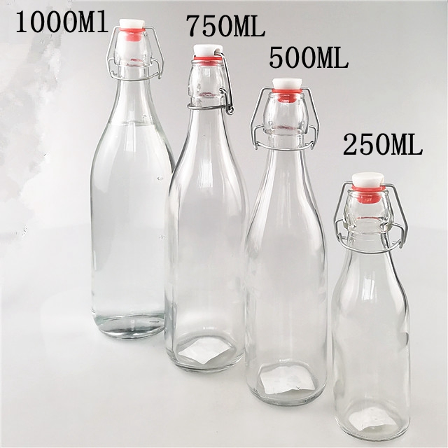 500ml 1000ml glass beverage bottle with flip top clip lid