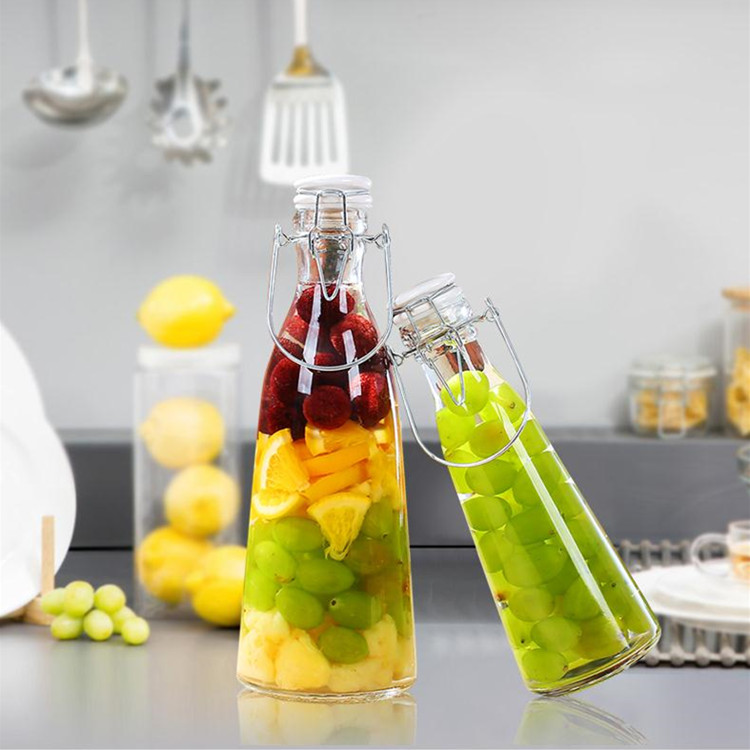 500ml 1000ml portable conical glass beverage bottle with ceramic swing top wire lid