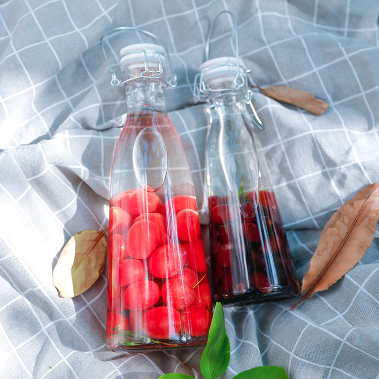 500ml 1000ml portable conical glass beverage bottle with ceramic swing top wire lid