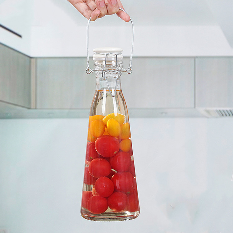 500ml 1000ml portable conical glass beverage bottle with ceramic swing top wire lid