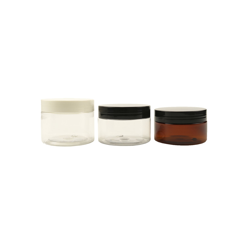 500ml 100ml transparent amber plastic pet jar for soap, powder, mask, pigment pet plastic jar with aluminum caps/lid envases