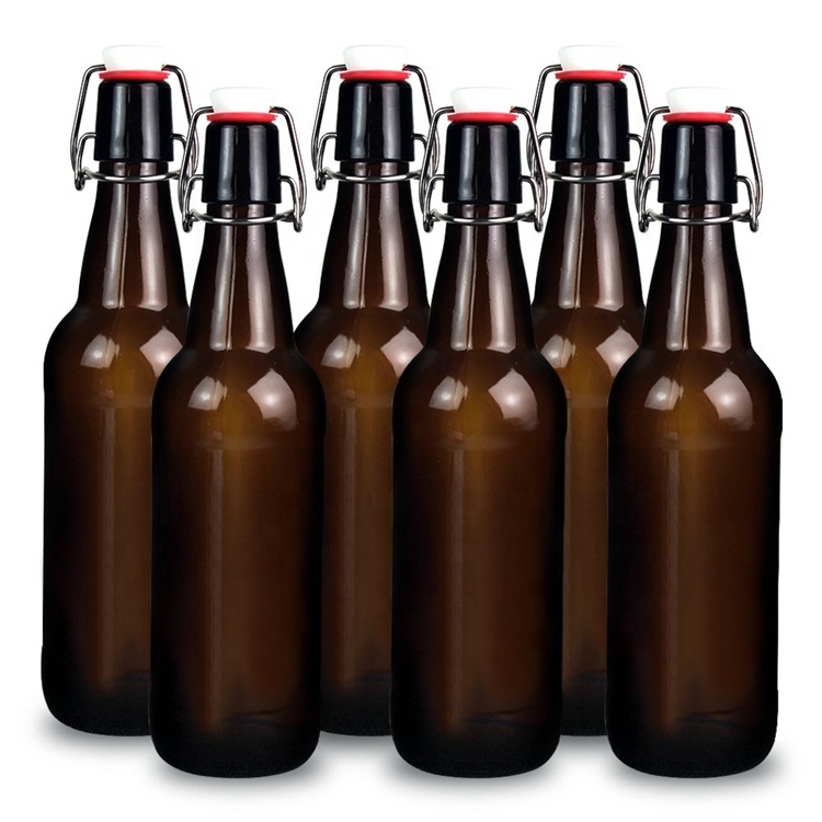500ml 16 oz Home Brewing Amber Glass Beer Bottles with Wire Flip Swing Top Caps